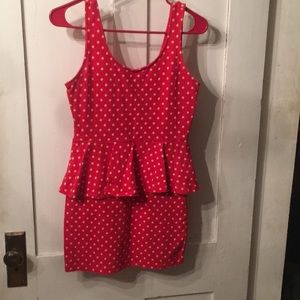 Red with yellow polka dot dress